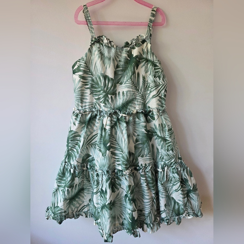 Tropical Green Leaf Print Kids Dress
